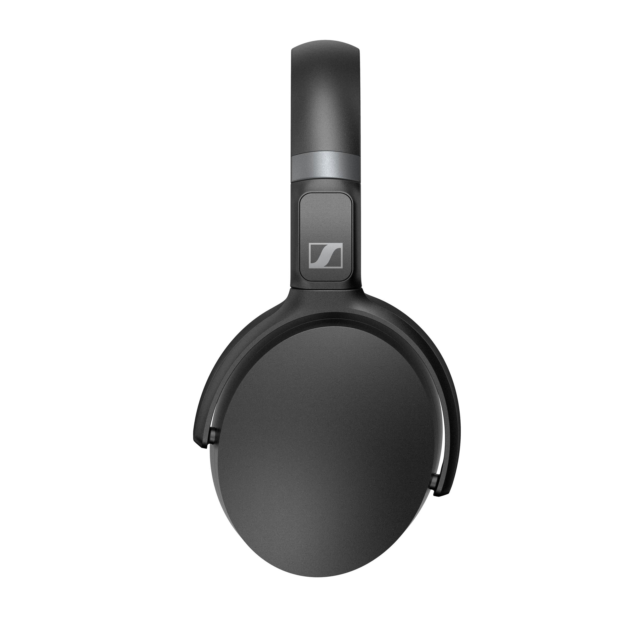 Black headphones with Sennheiser logo